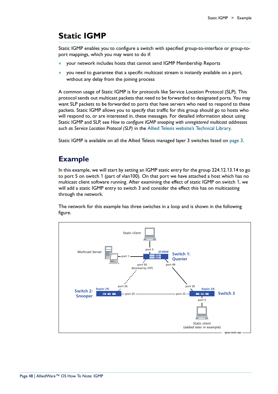 Static igmp, Example | Allied Telesis AR400 User Manual | Page 48 / 110