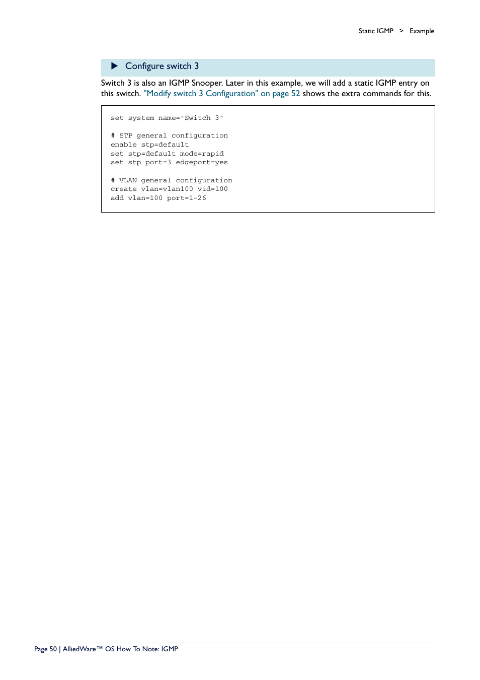 Configure switch 3 | Allied Telesis AR400 User Manual | Page 50 / 110