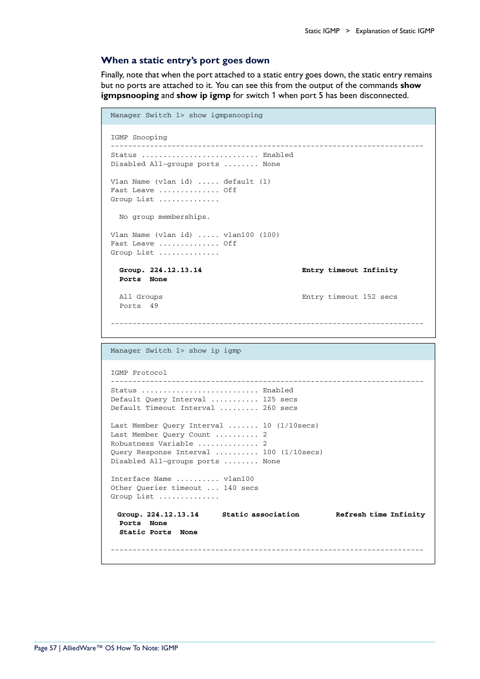 When a static entry’s port goes down | Allied Telesis AR400 User Manual | Page 57 / 110