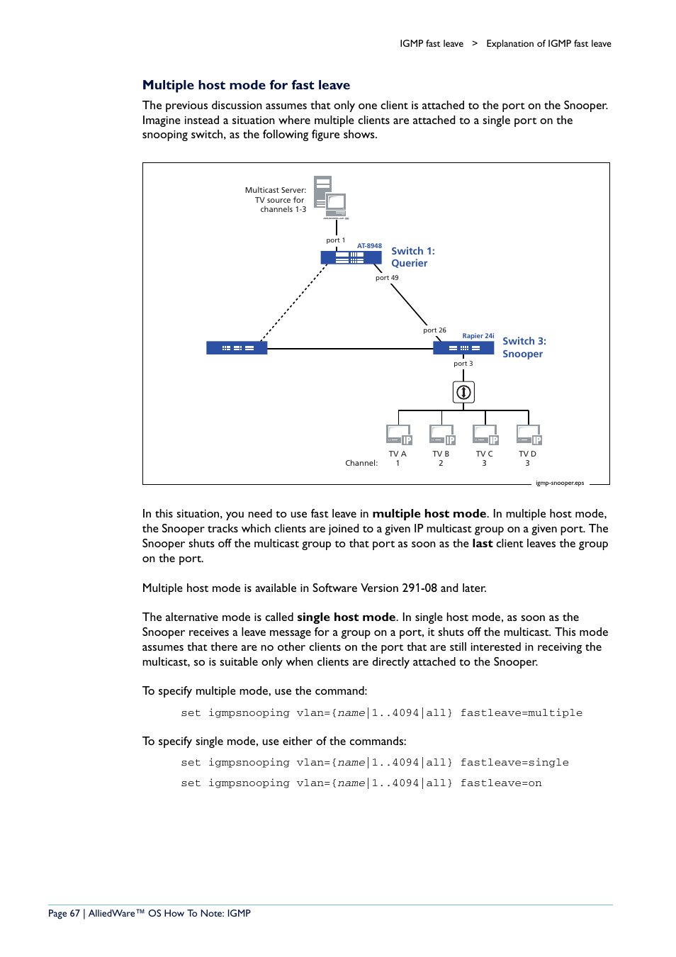 Multiple host, Multiple host mode for fast leave | Allied Telesis AR400 User Manual | Page 67 / 110