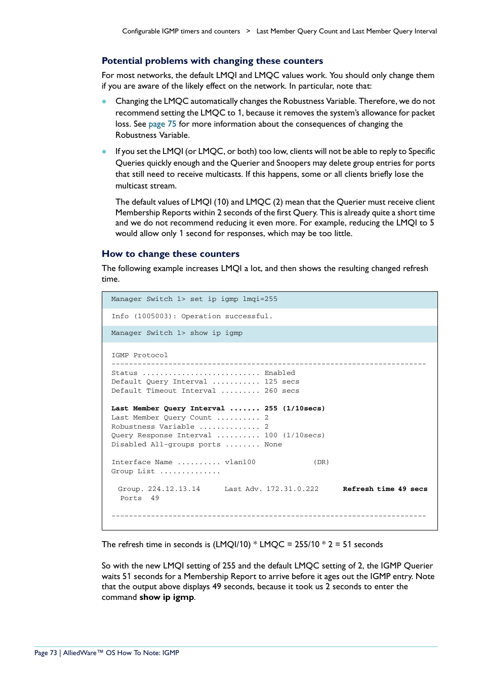 Potential problems with changing these counters, How to change these counters | Allied Telesis AR400 User Manual | Page 73 / 110