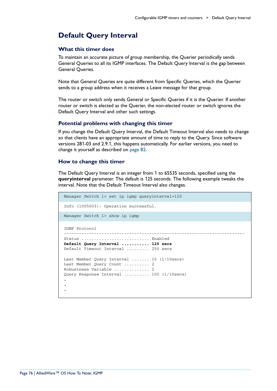 Default query interval | Allied Telesis AR400 User Manual | Page 76 / 110