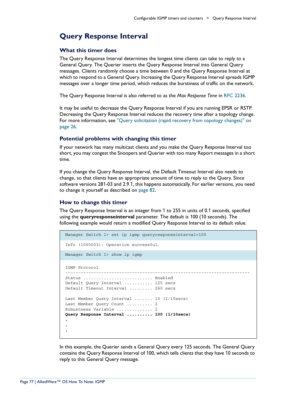 Query response interval | Allied Telesis AR400 User Manual | Page 77 / 110