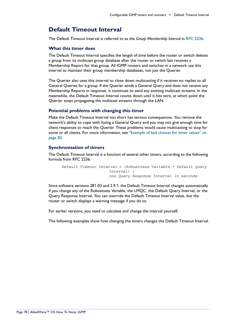 Default timeout interval, To the | Allied Telesis AR400 User Manual | Page 78 / 110
