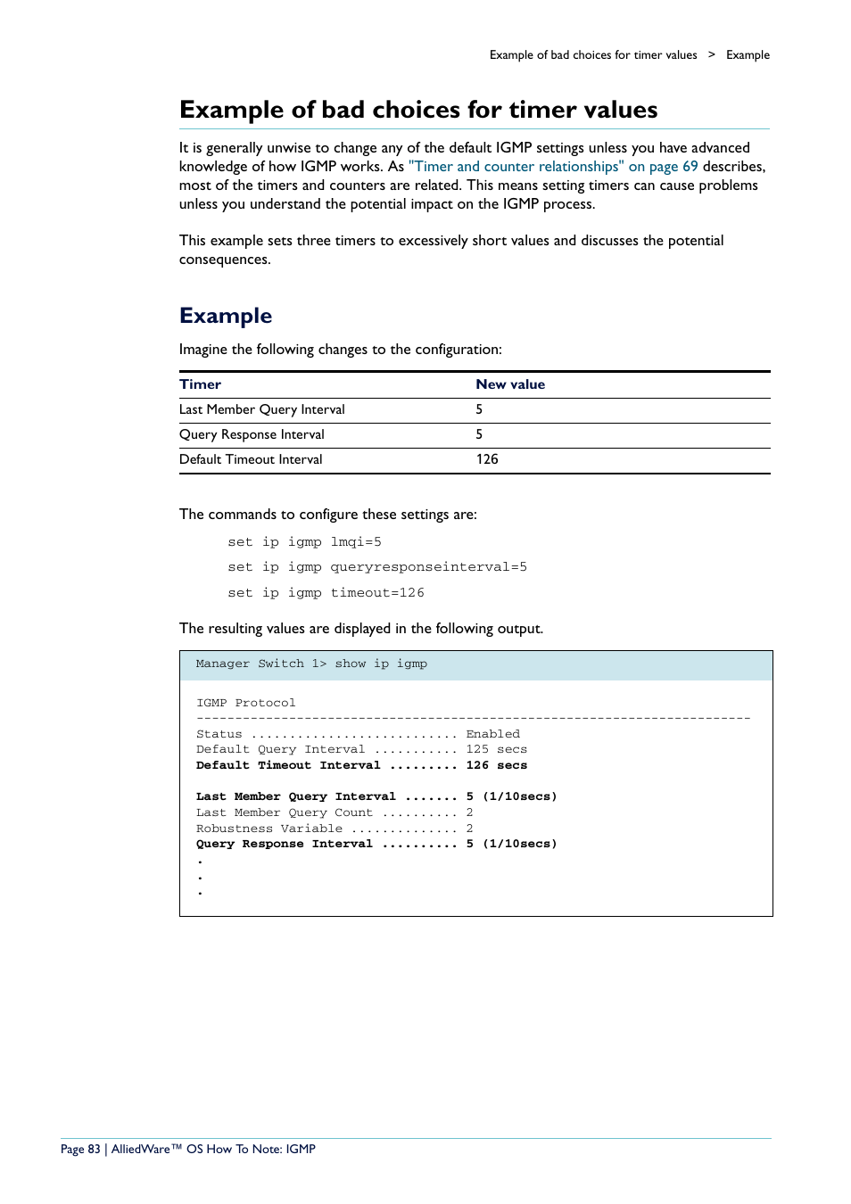 Example of bad choices for timer values, Example, Timers or counters | Ation, see, Example of bad choices for timer values" on | Allied Telesis AR400 User Manual | Page 83 / 110
