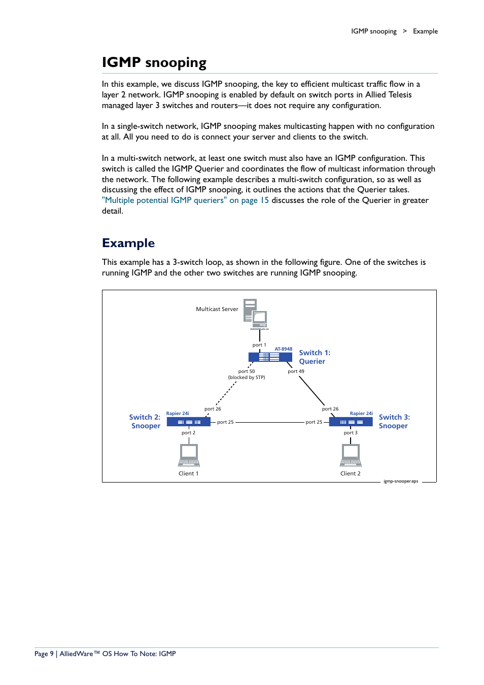 Igmp snooping, Example | Allied Telesis AR400 User Manual | Page 9 / 110