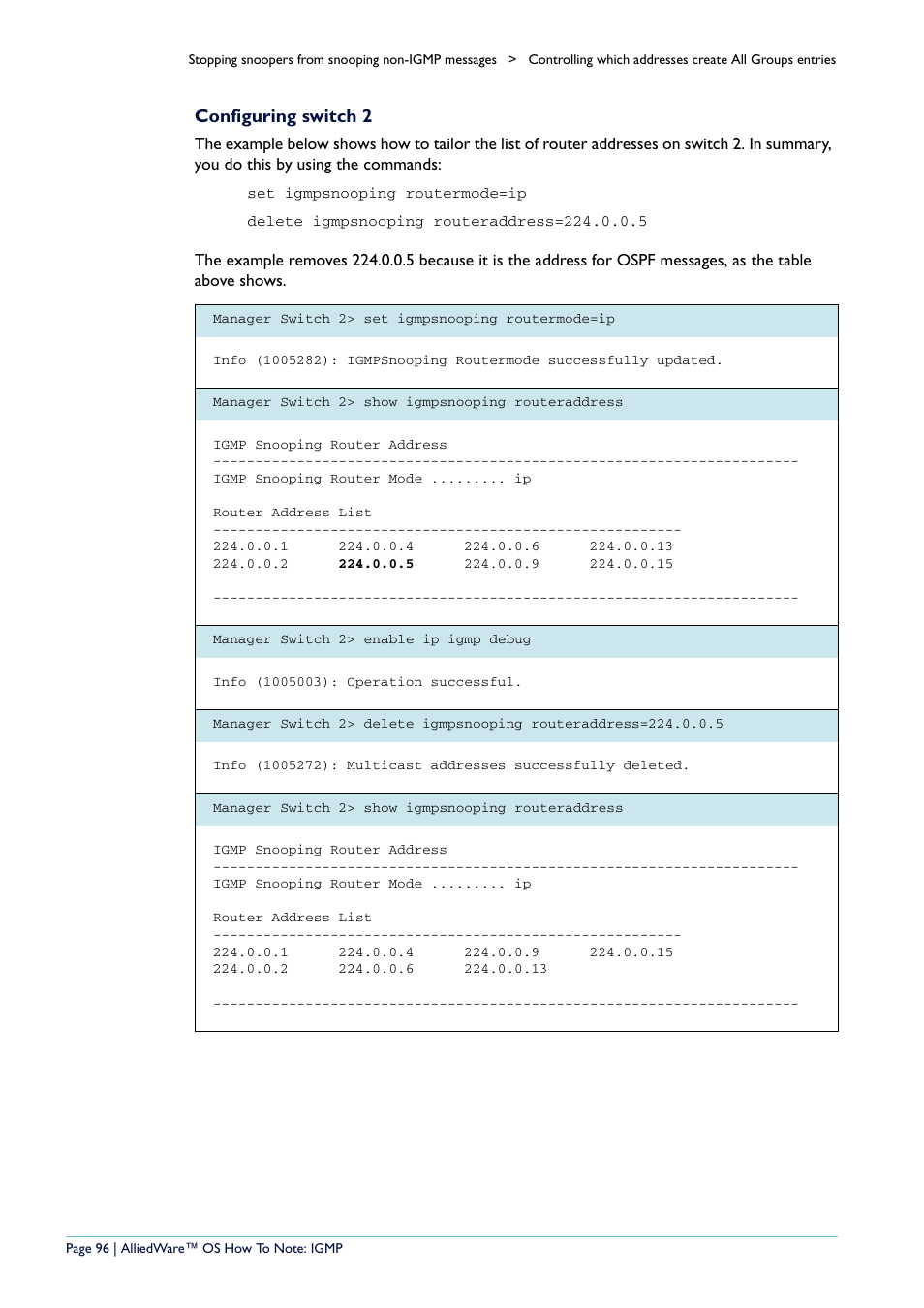 Configuring switch 2 | Allied Telesis AR400 User Manual | Page 96 / 110