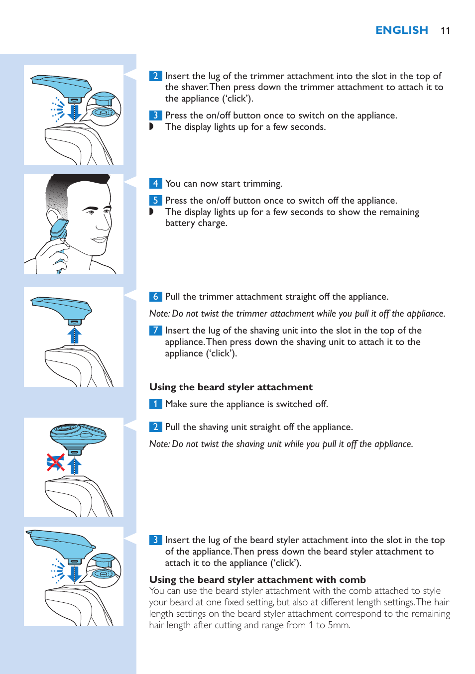 Philips Norelco SHAVER Series 9000 wet and dry electric shaver S9721-84 V-Track Precision Blades Contour Detect Technology SmartClean System PRO Digital User Interface with SmartClean System PRO and Aquatec Wet & Dry User Manual | Page 11 / 352