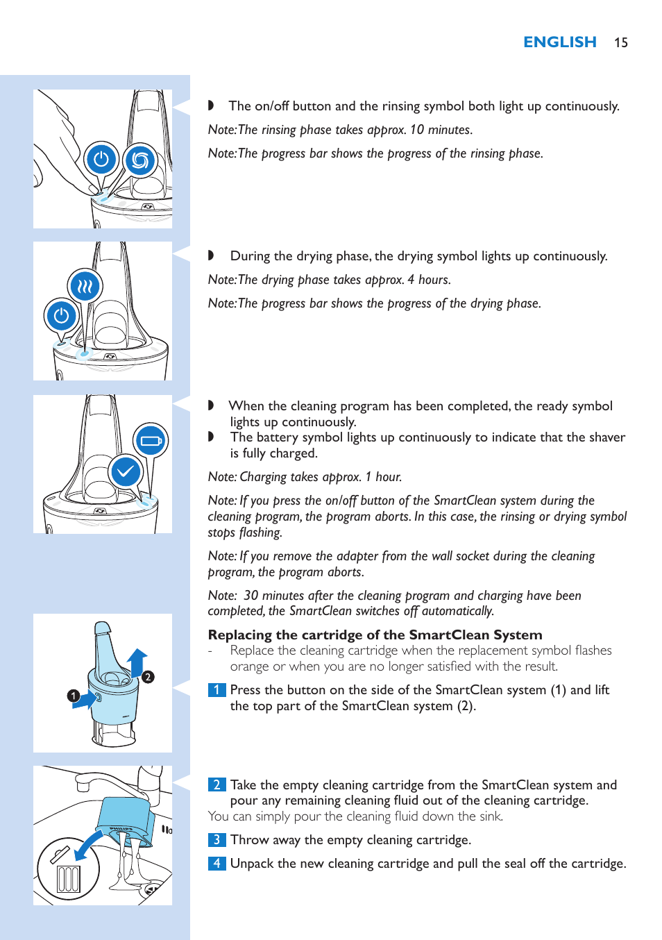 Philips Norelco SHAVER Series 9000 wet and dry electric shaver S9721-84 V-Track Precision Blades Contour Detect Technology SmartClean System PRO Digital User Interface with SmartClean System PRO and Aquatec Wet & Dry User Manual | Page 15 / 352