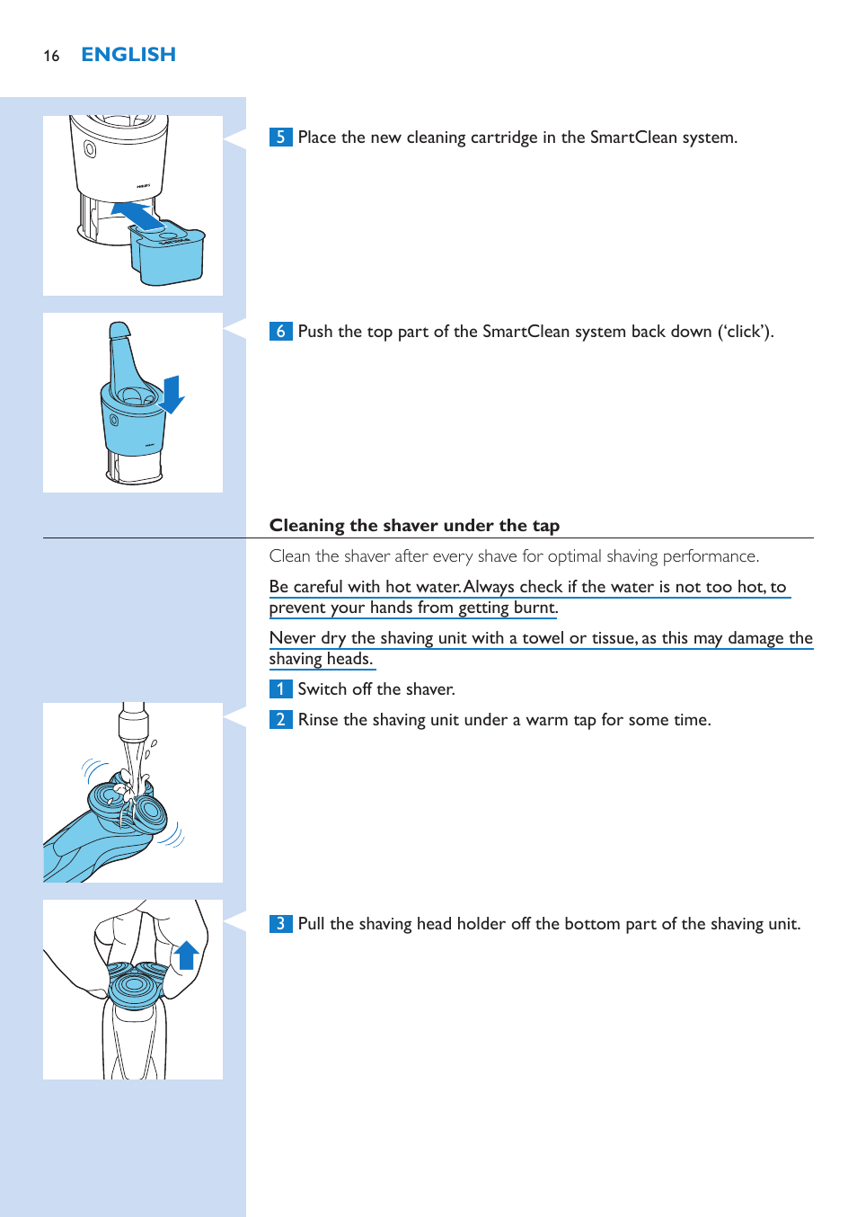 Philips Norelco SHAVER Series 9000 wet and dry electric shaver S9721-84 V-Track Precision Blades Contour Detect Technology SmartClean System PRO Digital User Interface with SmartClean System PRO and Aquatec Wet & Dry User Manual | Page 16 / 352