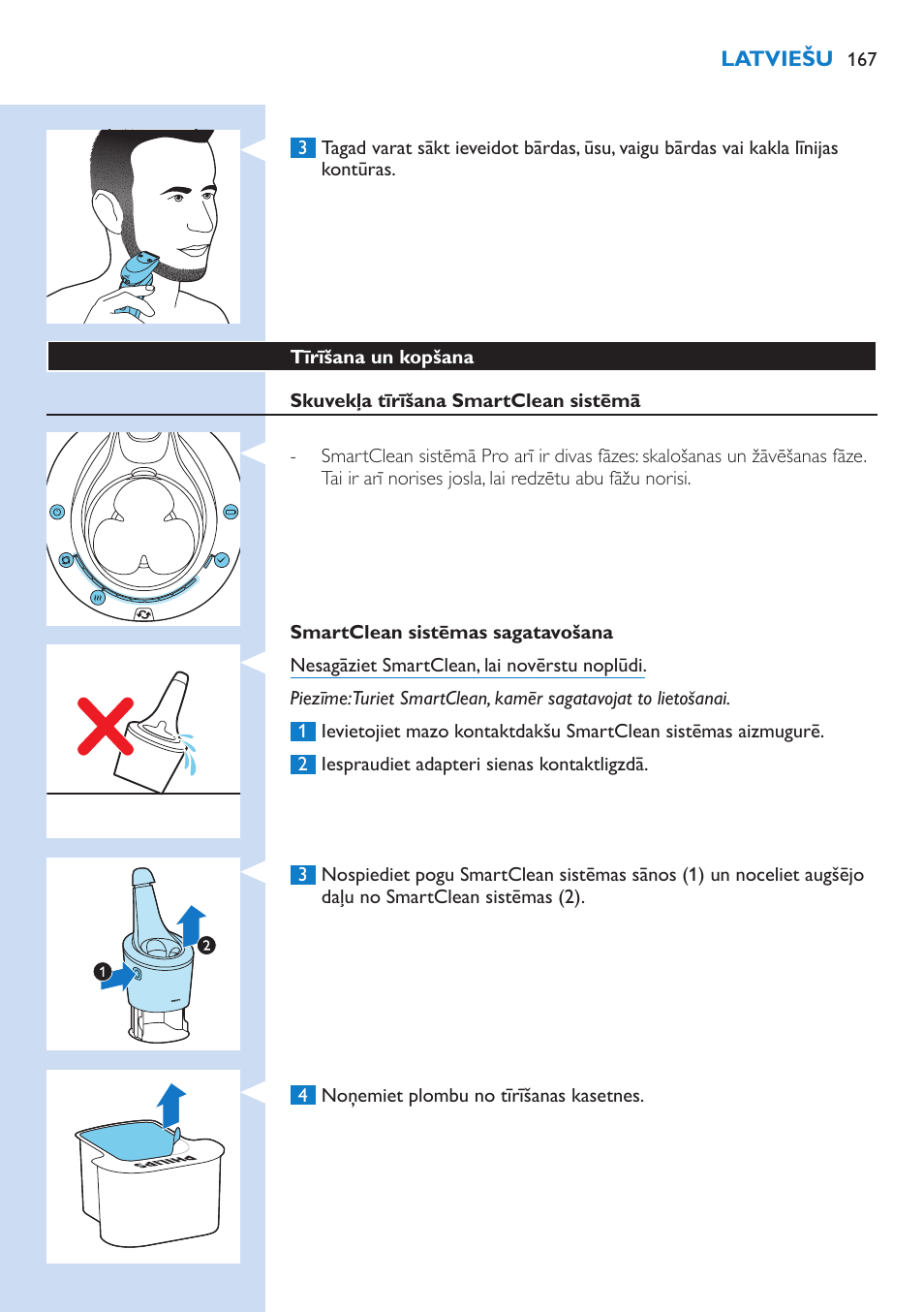 Philips Norelco SHAVER Series 9000 wet and dry electric shaver S9721-84 V-Track Precision Blades Contour Detect Technology SmartClean System PRO Digital User Interface with SmartClean System PRO and Aquatec Wet & Dry User Manual | Page 167 / 352