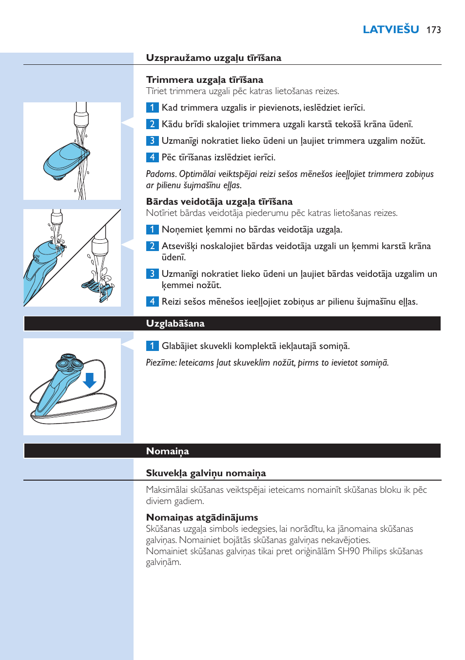 Philips Norelco SHAVER Series 9000 wet and dry electric shaver S9721-84 V-Track Precision Blades Contour Detect Technology SmartClean System PRO Digital User Interface with SmartClean System PRO and Aquatec Wet & Dry User Manual | Page 173 / 352