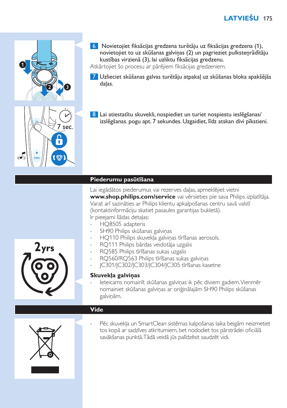 Philips Norelco SHAVER Series 9000 wet and dry electric shaver S9721-84 V-Track Precision Blades Contour Detect Technology SmartClean System PRO Digital User Interface with SmartClean System PRO and Aquatec Wet & Dry User Manual | Page 175 / 352