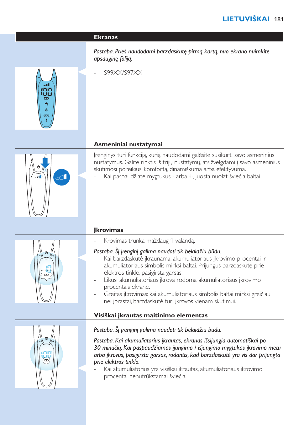 Philips Norelco SHAVER Series 9000 wet and dry electric shaver S9721-84 V-Track Precision Blades Contour Detect Technology SmartClean System PRO Digital User Interface with SmartClean System PRO and Aquatec Wet & Dry User Manual | Page 181 / 352