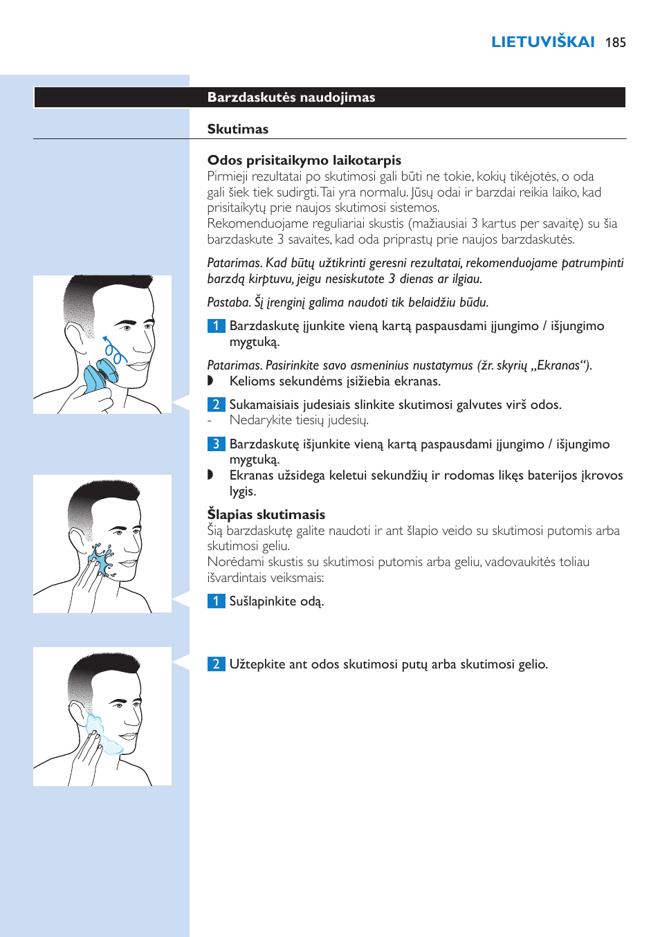 Philips Norelco SHAVER Series 9000 wet and dry electric shaver S9721-84 V-Track Precision Blades Contour Detect Technology SmartClean System PRO Digital User Interface with SmartClean System PRO and Aquatec Wet & Dry User Manual | Page 185 / 352