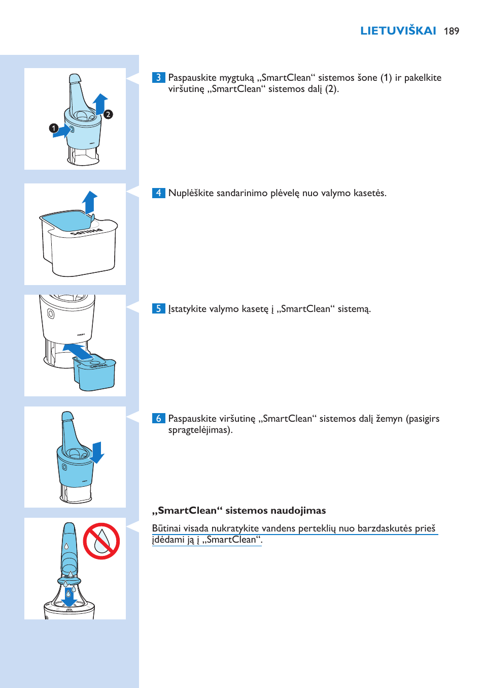 Philips Norelco SHAVER Series 9000 wet and dry electric shaver S9721-84 V-Track Precision Blades Contour Detect Technology SmartClean System PRO Digital User Interface with SmartClean System PRO and Aquatec Wet & Dry User Manual | Page 189 / 352