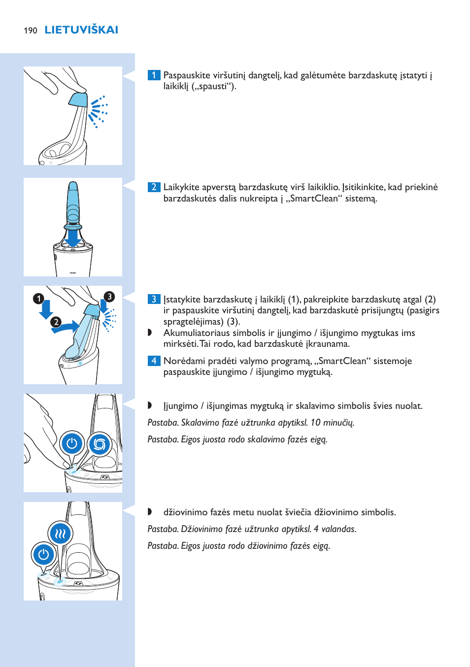 Philips Norelco SHAVER Series 9000 wet and dry electric shaver S9721-84 V-Track Precision Blades Contour Detect Technology SmartClean System PRO Digital User Interface with SmartClean System PRO and Aquatec Wet & Dry User Manual | Page 190 / 352