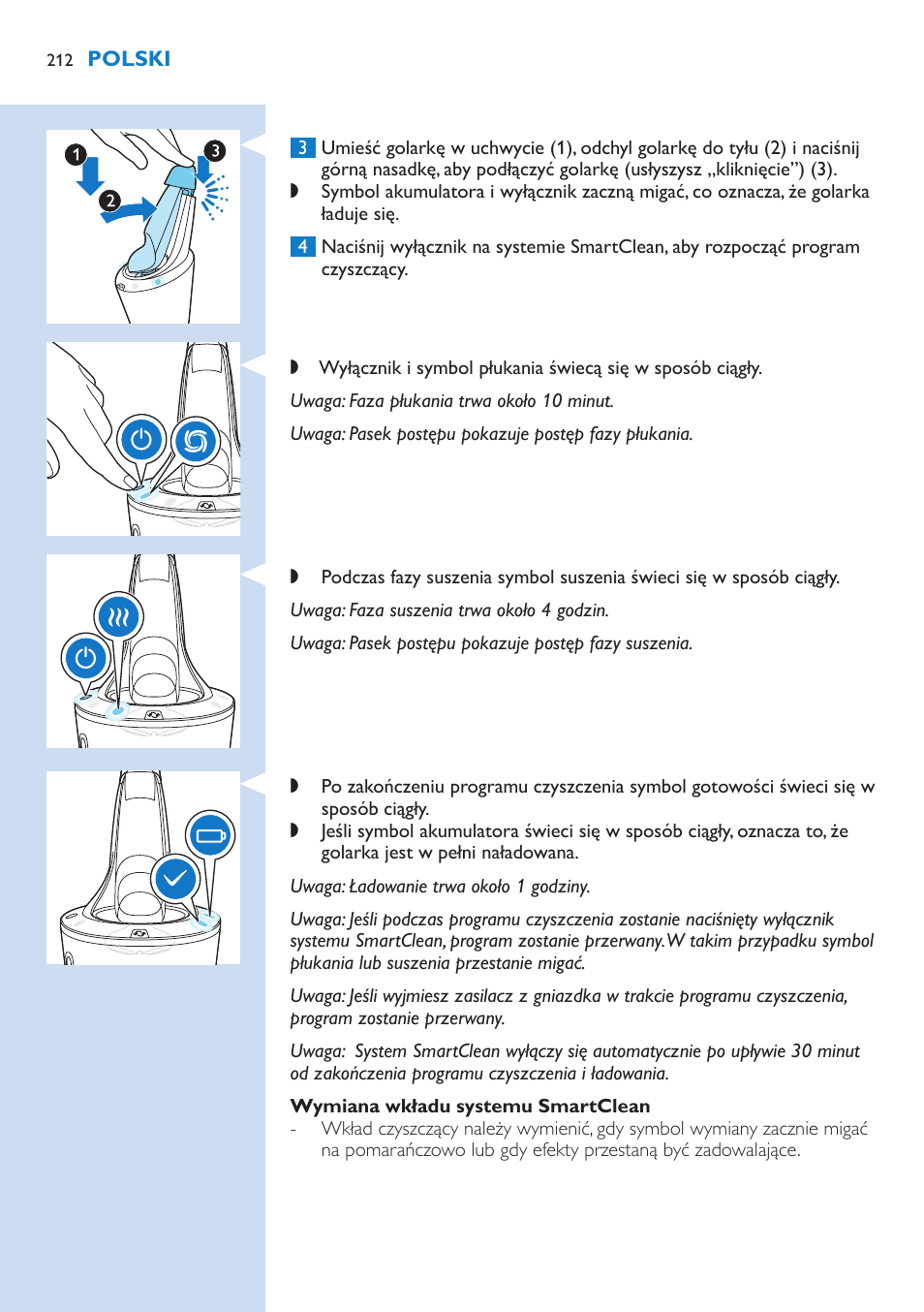 Philips Norelco SHAVER Series 9000 wet and dry electric shaver S9721-84 V-Track Precision Blades Contour Detect Technology SmartClean System PRO Digital User Interface with SmartClean System PRO and Aquatec Wet & Dry User Manual | Page 212 / 352