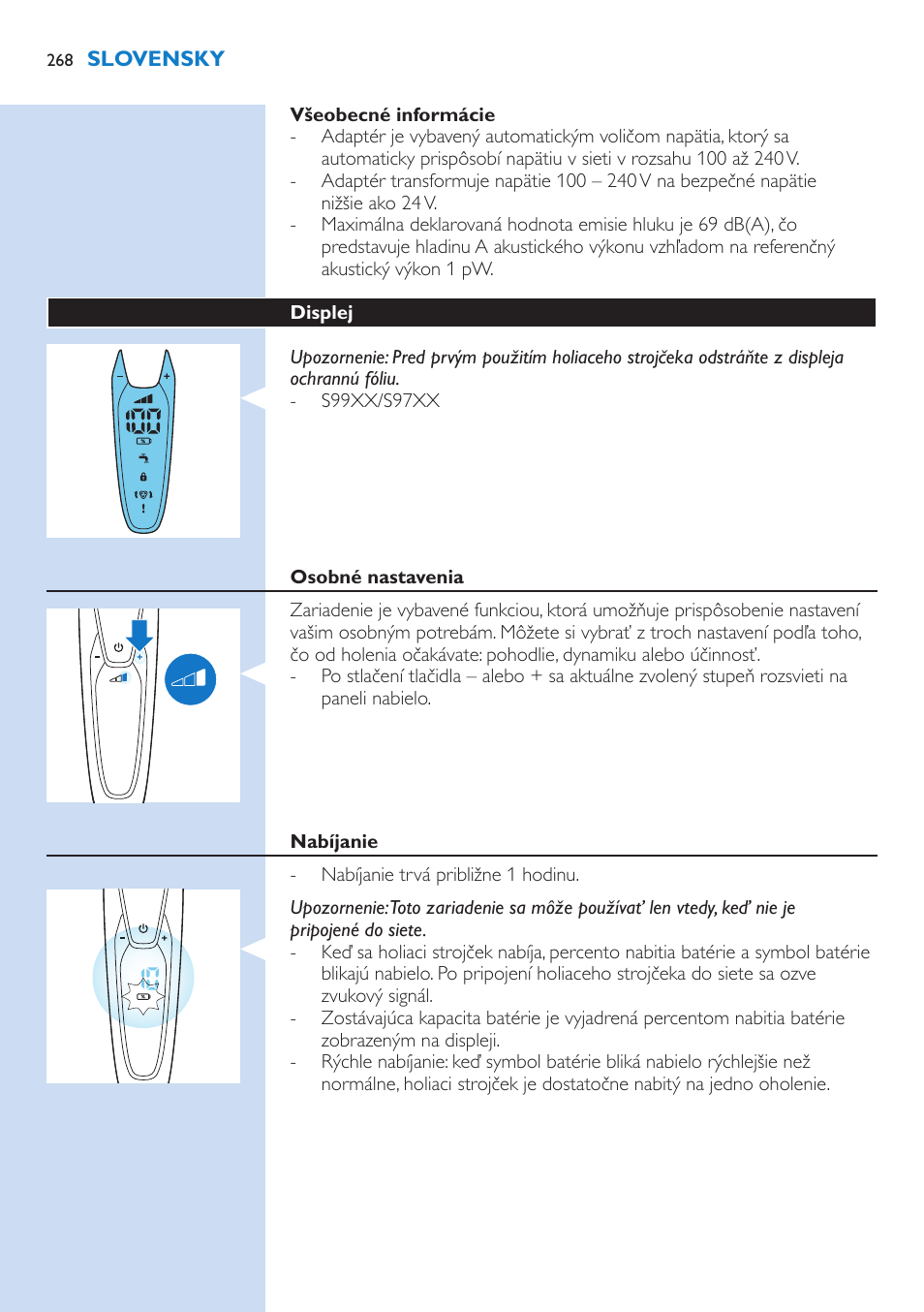 Philips Norelco SHAVER Series 9000 wet and dry electric shaver S9721-84 V-Track Precision Blades Contour Detect Technology SmartClean System PRO Digital User Interface with SmartClean System PRO and Aquatec Wet & Dry User Manual | Page 268 / 352