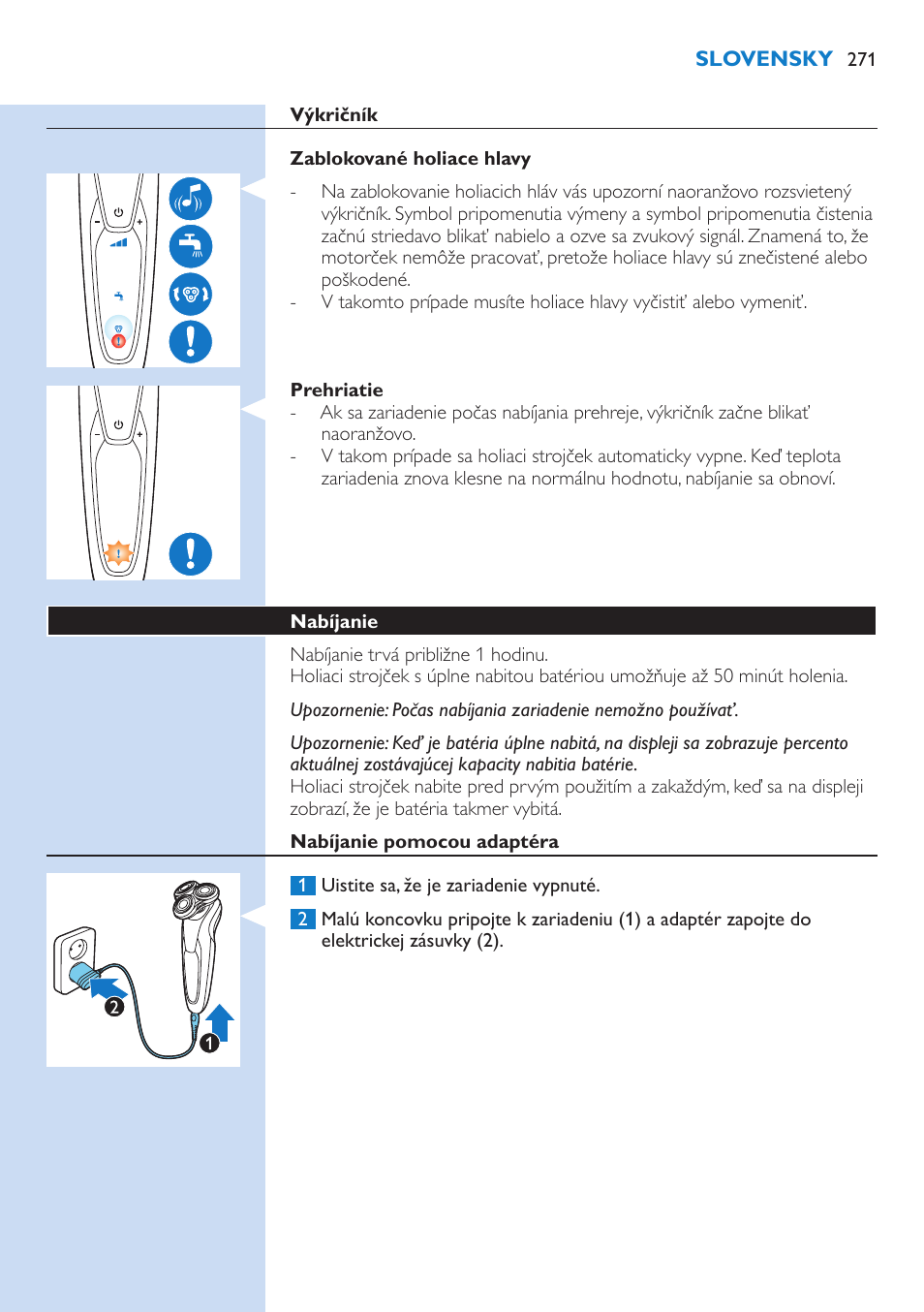 Philips Norelco SHAVER Series 9000 wet and dry electric shaver S9721-84 V-Track Precision Blades Contour Detect Technology SmartClean System PRO Digital User Interface with SmartClean System PRO and Aquatec Wet & Dry User Manual | Page 271 / 352