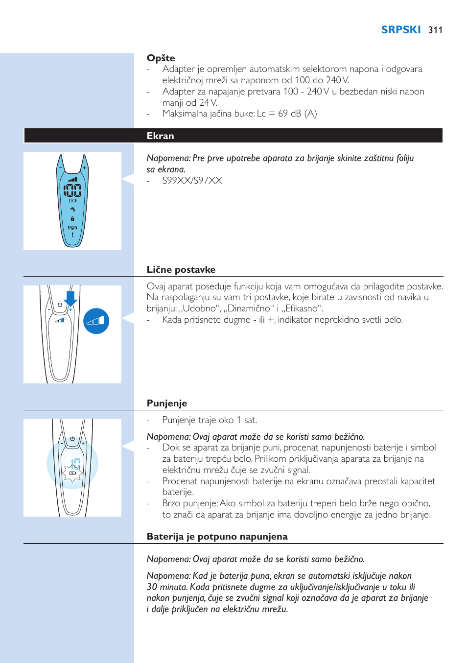 Philips Norelco SHAVER Series 9000 wet and dry electric shaver S9721-84 V-Track Precision Blades Contour Detect Technology SmartClean System PRO Digital User Interface with SmartClean System PRO and Aquatec Wet & Dry User Manual | Page 311 / 352