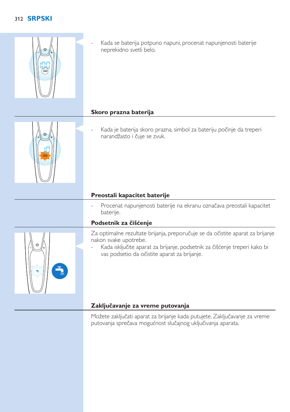 Philips Norelco SHAVER Series 9000 wet and dry electric shaver S9721-84 V-Track Precision Blades Contour Detect Technology SmartClean System PRO Digital User Interface with SmartClean System PRO and Aquatec Wet & Dry User Manual | Page 312 / 352