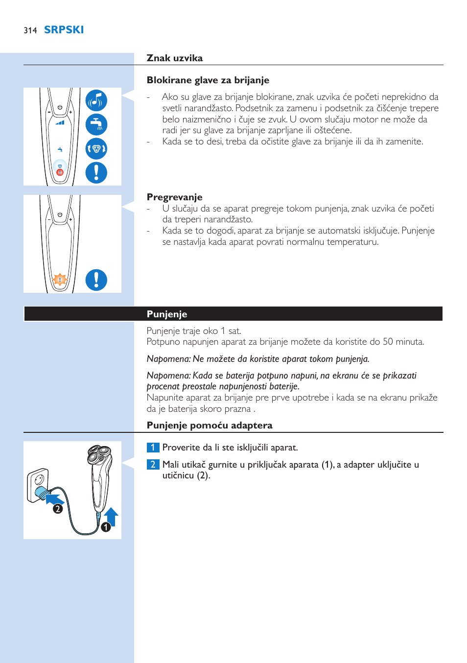 Philips Norelco SHAVER Series 9000 wet and dry electric shaver S9721-84 V-Track Precision Blades Contour Detect Technology SmartClean System PRO Digital User Interface with SmartClean System PRO and Aquatec Wet & Dry User Manual | Page 314 / 352