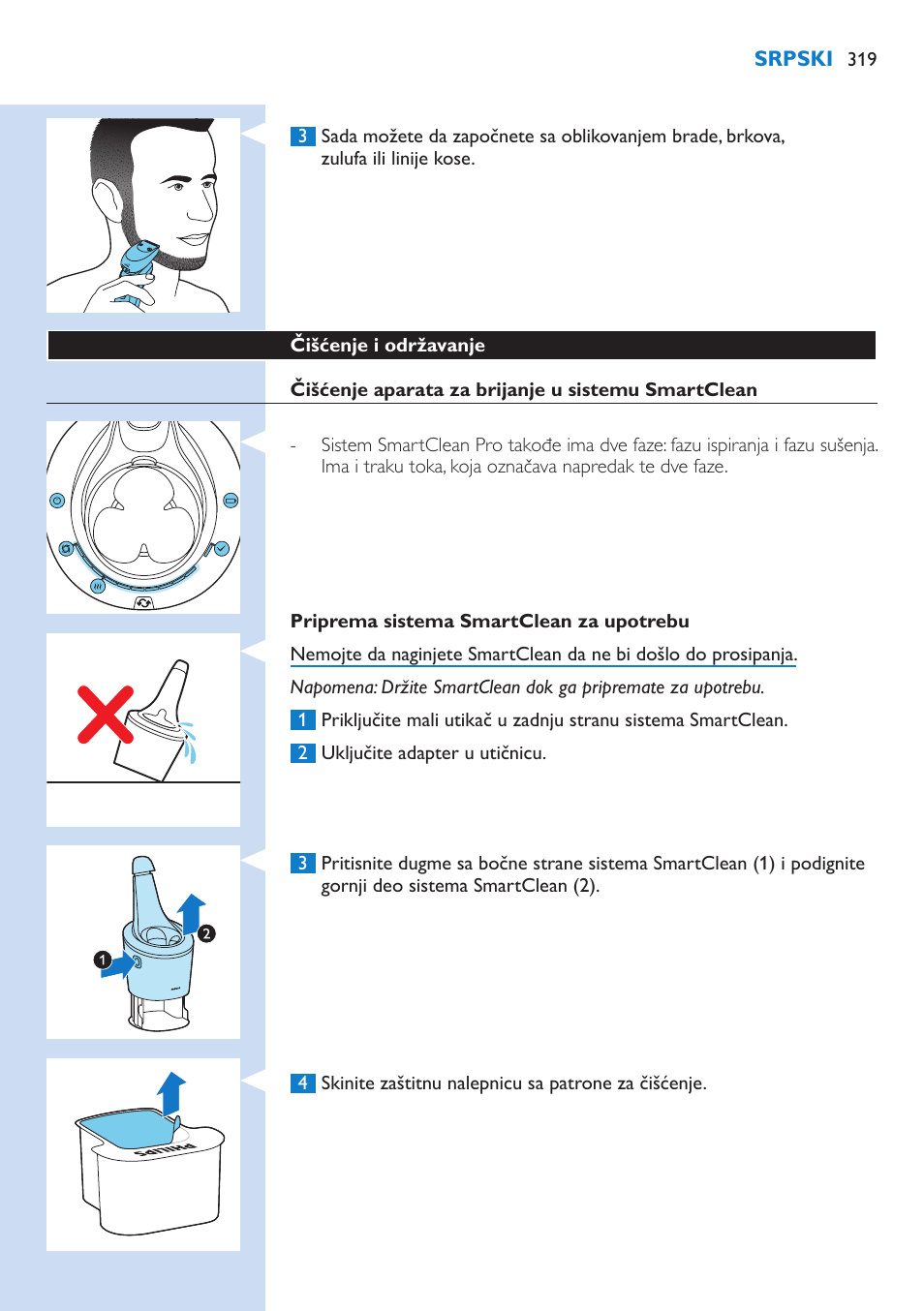 Philips Norelco SHAVER Series 9000 wet and dry electric shaver S9721-84 V-Track Precision Blades Contour Detect Technology SmartClean System PRO Digital User Interface with SmartClean System PRO and Aquatec Wet & Dry User Manual | Page 319 / 352