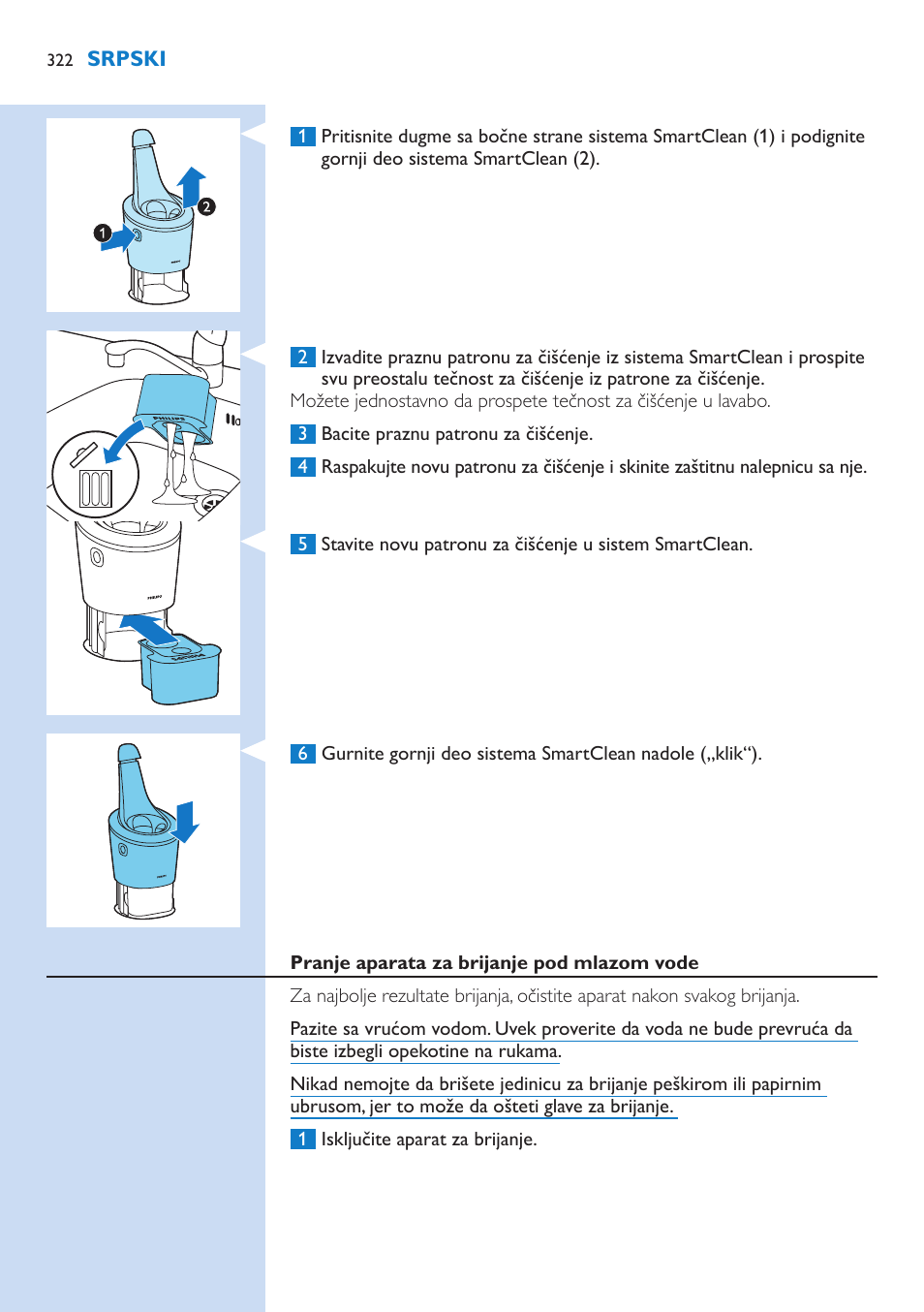 Philips Norelco SHAVER Series 9000 wet and dry electric shaver S9721-84 V-Track Precision Blades Contour Detect Technology SmartClean System PRO Digital User Interface with SmartClean System PRO and Aquatec Wet & Dry User Manual | Page 322 / 352