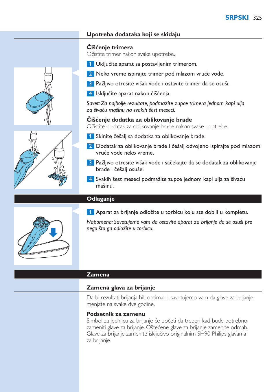 Philips Norelco SHAVER Series 9000 wet and dry electric shaver S9721-84 V-Track Precision Blades Contour Detect Technology SmartClean System PRO Digital User Interface with SmartClean System PRO and Aquatec Wet & Dry User Manual | Page 325 / 352