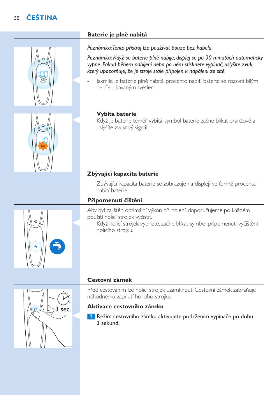 Philips Norelco SHAVER Series 9000 wet and dry electric shaver S9721-84 V-Track Precision Blades Contour Detect Technology SmartClean System PRO Digital User Interface with SmartClean System PRO and Aquatec Wet & Dry User Manual | Page 50 / 352