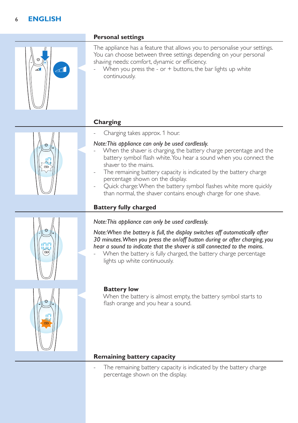 Philips Norelco SHAVER Series 9000 wet and dry electric shaver S9721-84 V-Track Precision Blades Contour Detect Technology SmartClean System PRO Digital User Interface with SmartClean System PRO and Aquatec Wet & Dry User Manual | Page 6 / 352