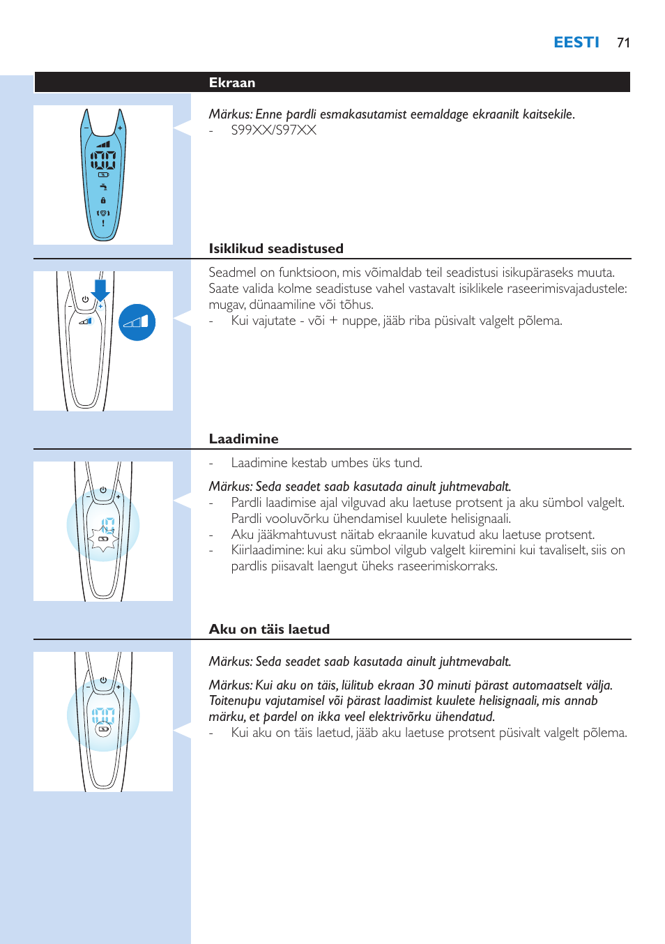 Philips Norelco SHAVER Series 9000 wet and dry electric shaver S9721-84 V-Track Precision Blades Contour Detect Technology SmartClean System PRO Digital User Interface with SmartClean System PRO and Aquatec Wet & Dry User Manual | Page 71 / 352