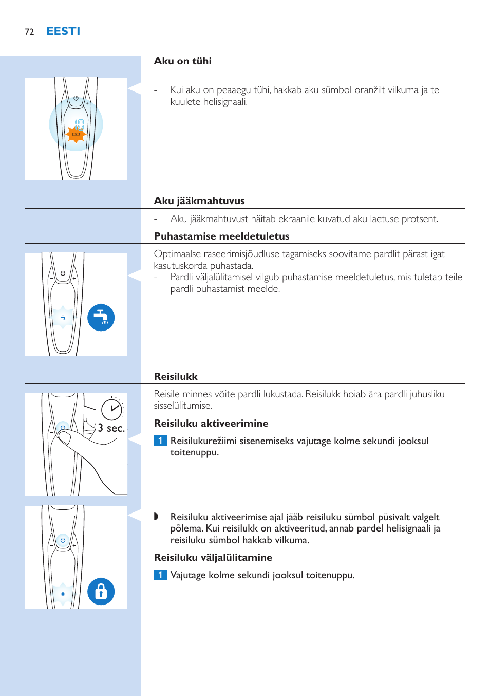 Philips Norelco SHAVER Series 9000 wet and dry electric shaver S9721-84 V-Track Precision Blades Contour Detect Technology SmartClean System PRO Digital User Interface with SmartClean System PRO and Aquatec Wet & Dry User Manual | Page 72 / 352