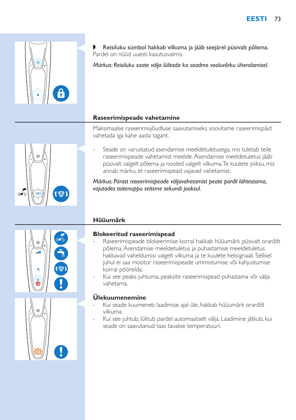 Philips Norelco SHAVER Series 9000 wet and dry electric shaver S9721-84 V-Track Precision Blades Contour Detect Technology SmartClean System PRO Digital User Interface with SmartClean System PRO and Aquatec Wet & Dry User Manual | Page 73 / 352