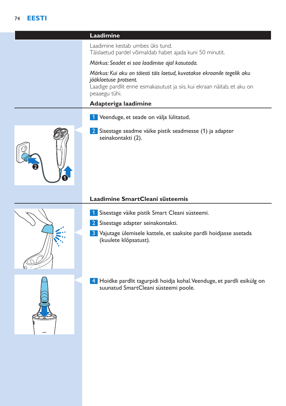 Philips Norelco SHAVER Series 9000 wet and dry electric shaver S9721-84 V-Track Precision Blades Contour Detect Technology SmartClean System PRO Digital User Interface with SmartClean System PRO and Aquatec Wet & Dry User Manual | Page 74 / 352