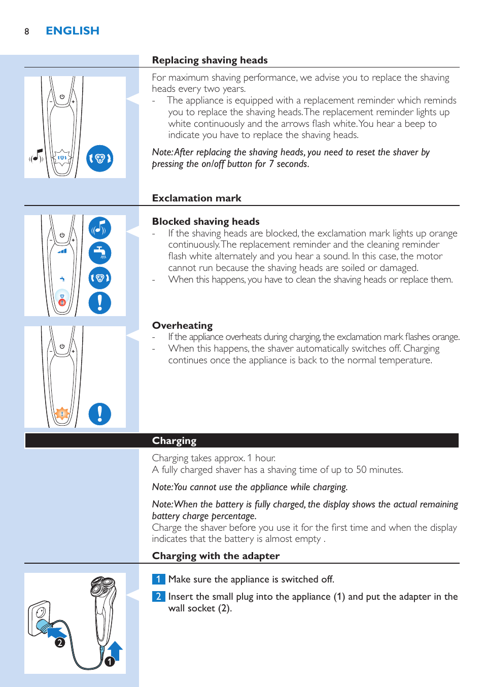 Philips Norelco SHAVER Series 9000 wet and dry electric shaver S9721-84 V-Track Precision Blades Contour Detect Technology SmartClean System PRO Digital User Interface with SmartClean System PRO and Aquatec Wet & Dry User Manual | Page 8 / 352