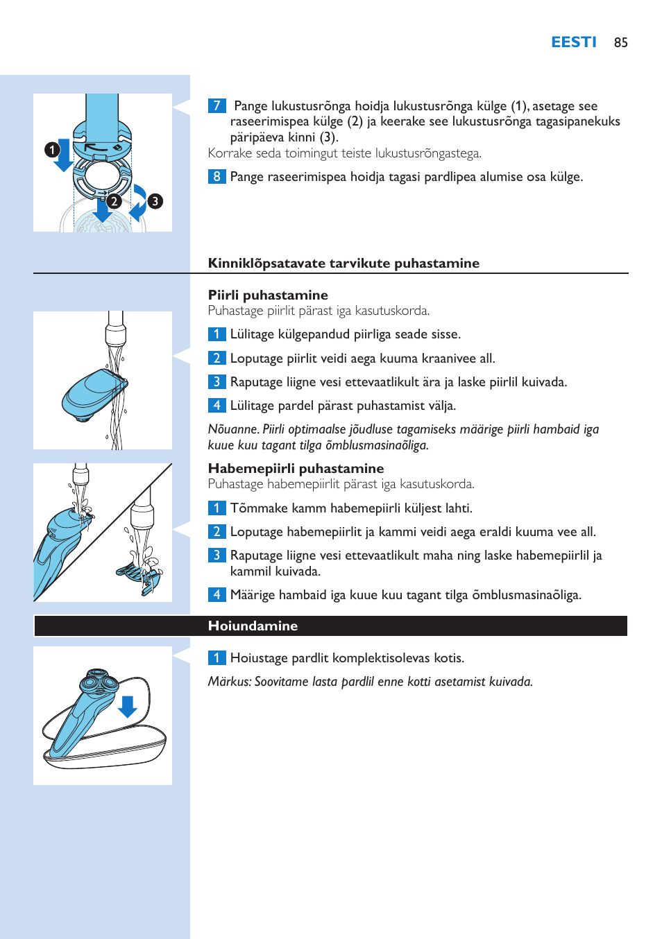 Philips Norelco SHAVER Series 9000 wet and dry electric shaver S9721-84 V-Track Precision Blades Contour Detect Technology SmartClean System PRO Digital User Interface with SmartClean System PRO and Aquatec Wet & Dry User Manual | Page 85 / 352