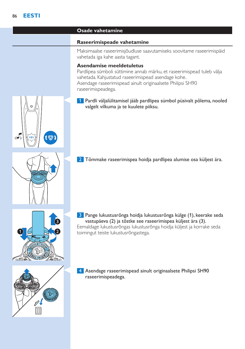 Philips Norelco SHAVER Series 9000 wet and dry electric shaver S9721-84 V-Track Precision Blades Contour Detect Technology SmartClean System PRO Digital User Interface with SmartClean System PRO and Aquatec Wet & Dry User Manual | Page 86 / 352