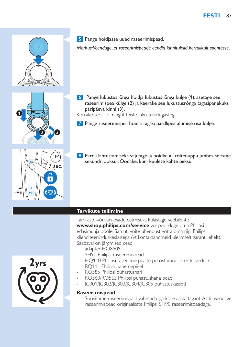 Philips Norelco SHAVER Series 9000 wet and dry electric shaver S9721-84 V-Track Precision Blades Contour Detect Technology SmartClean System PRO Digital User Interface with SmartClean System PRO and Aquatec Wet & Dry User Manual | Page 87 / 352