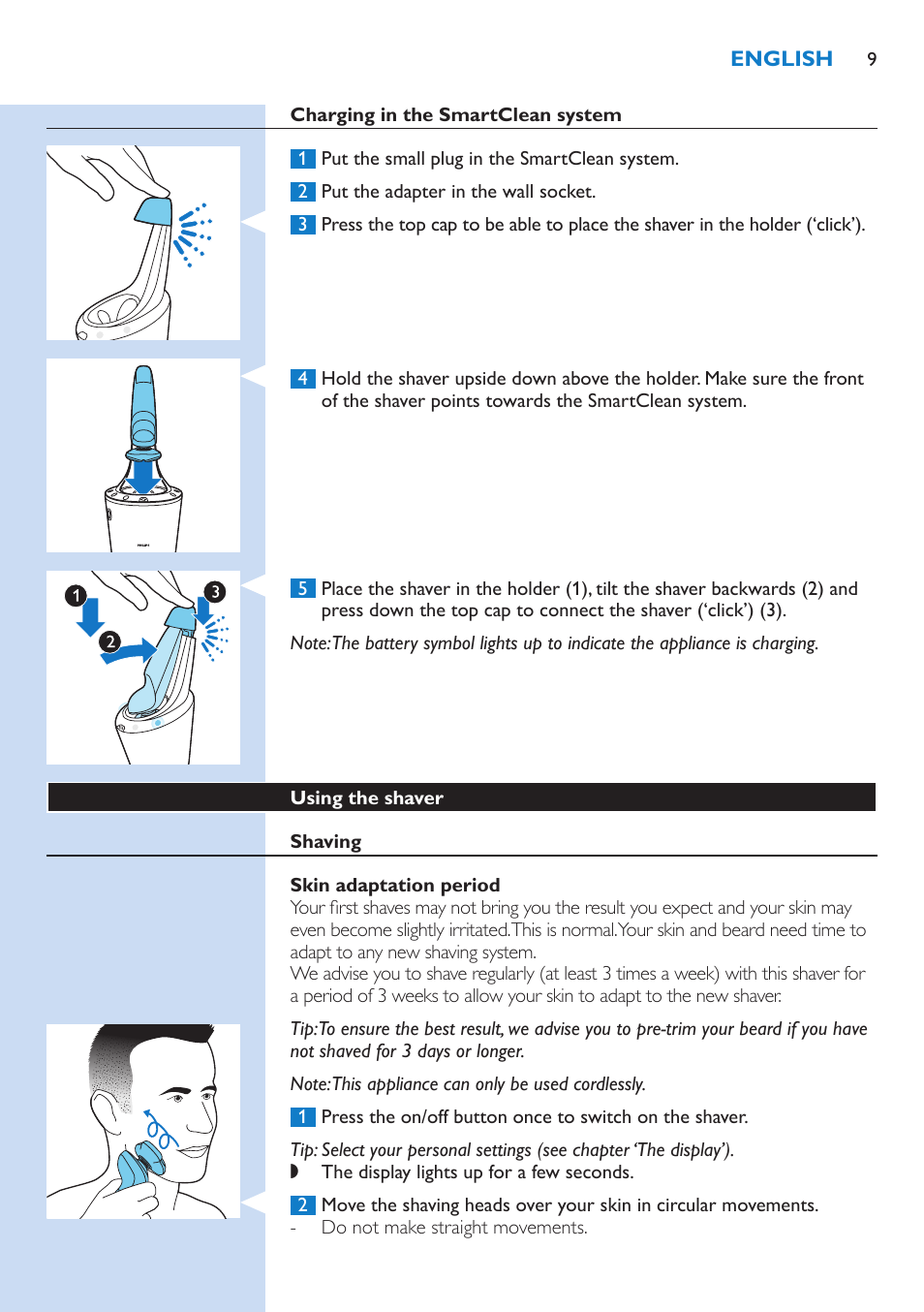 Philips Norelco SHAVER Series 9000 wet and dry electric shaver S9721-84 V-Track Precision Blades Contour Detect Technology SmartClean System PRO Digital User Interface with SmartClean System PRO and Aquatec Wet & Dry User Manual | Page 9 / 352