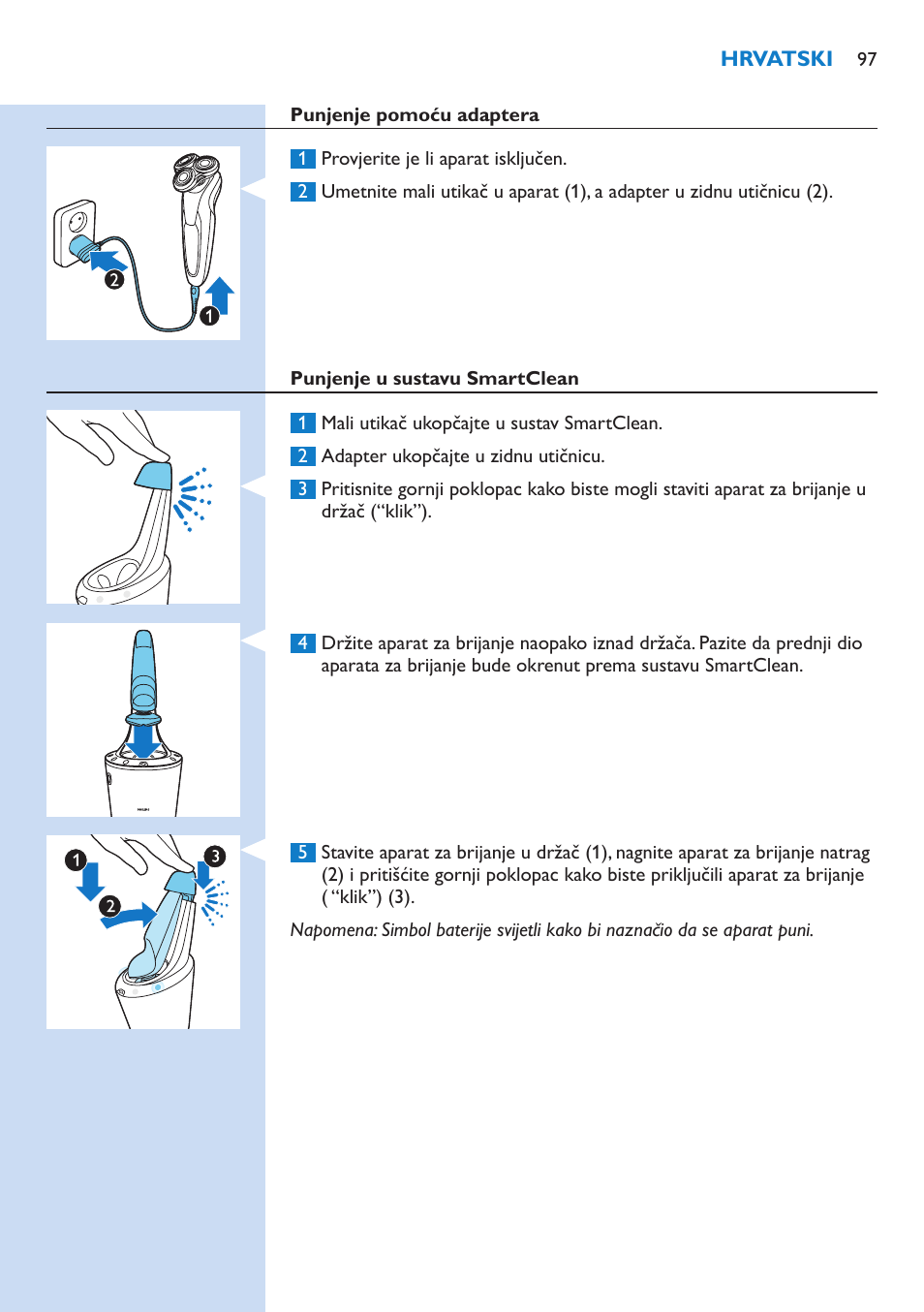 Philips Norelco SHAVER Series 9000 wet and dry electric shaver S9721-84 V-Track Precision Blades Contour Detect Technology SmartClean System PRO Digital User Interface with SmartClean System PRO and Aquatec Wet & Dry User Manual | Page 97 / 352