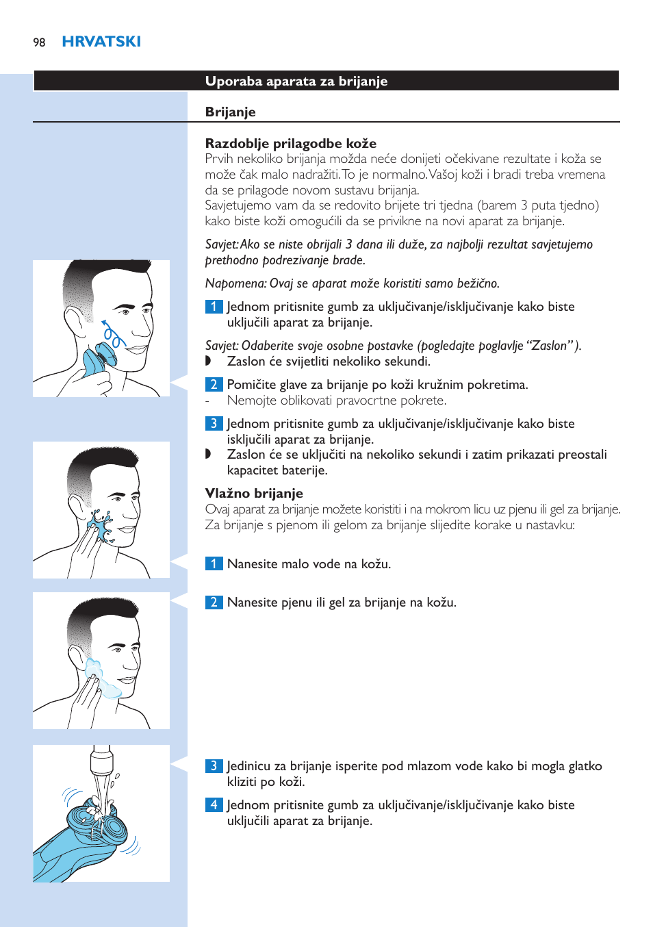 Philips Norelco SHAVER Series 9000 wet and dry electric shaver S9721-84 V-Track Precision Blades Contour Detect Technology SmartClean System PRO Digital User Interface with SmartClean System PRO and Aquatec Wet & Dry User Manual | Page 98 / 352