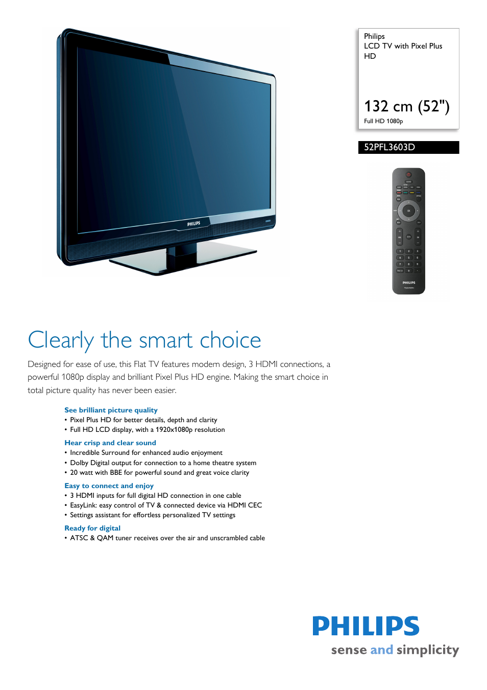 Philips 52PFL3603D-27 User Manual | 3 pages
