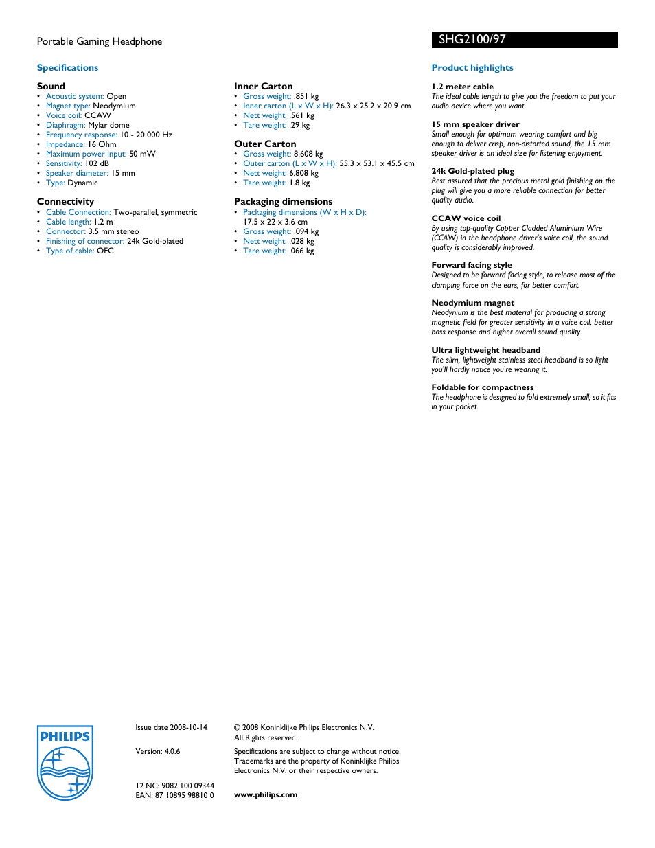 Philips SHG2100-97 User Manual | Page 2 / 2