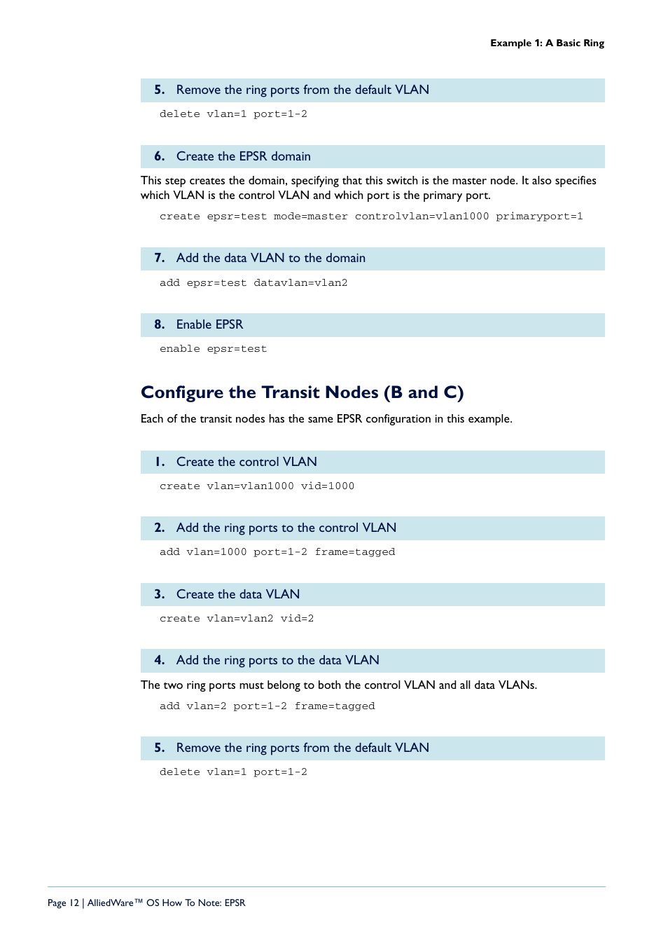 Configure the transit nodes (b and c) | Allied Telesis AlliedWare  OS User Manual | Page 12 / 56
