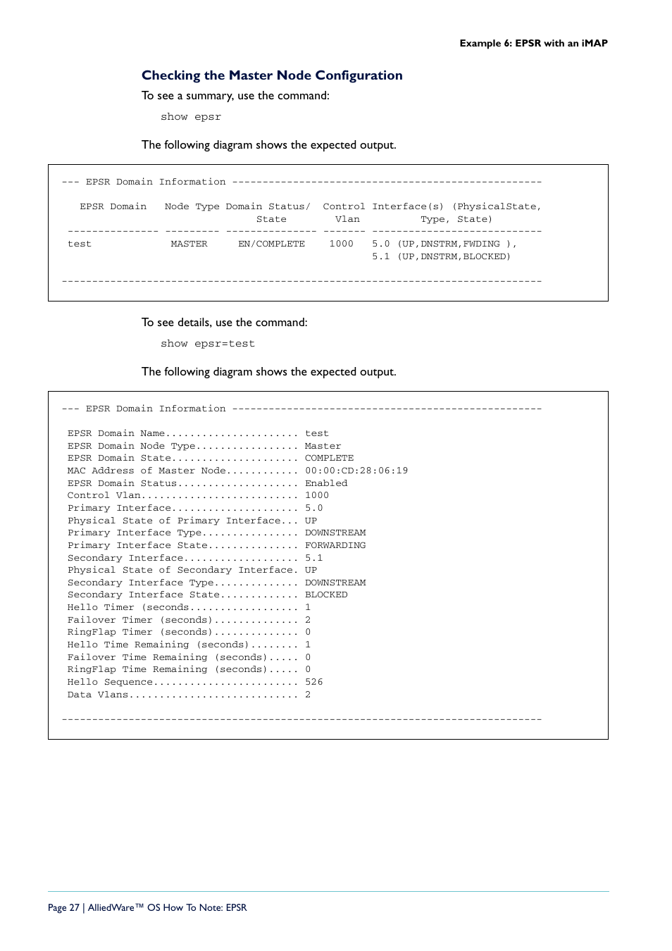 Checking the master node configuration | Allied Telesis AlliedWare  OS User Manual | Page 27 / 56