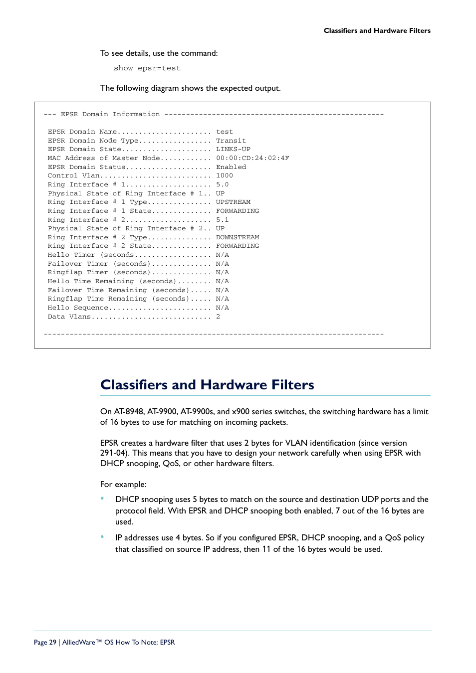 Classifiers and hardware filters | Allied Telesis AlliedWare  OS User Manual | Page 29 / 56