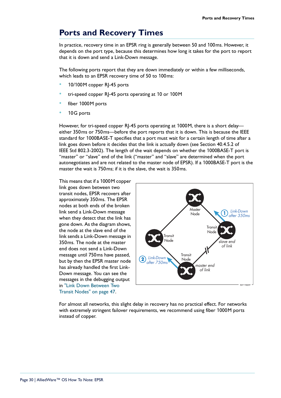 Ports and recovery times | Allied Telesis AlliedWare  OS User Manual | Page 30 / 56