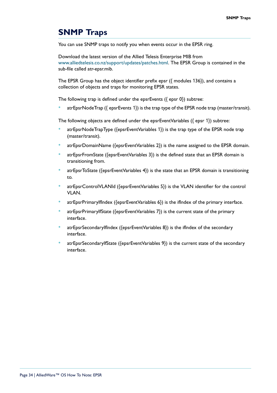 Snmp traps | Allied Telesis AlliedWare  OS User Manual | Page 34 / 56